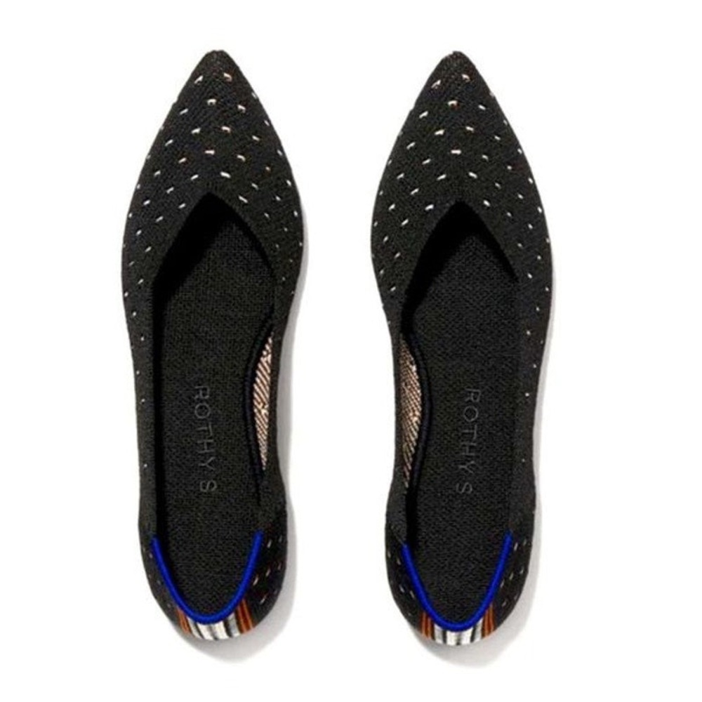 RETIRED Rothy's The Point in Ivory Polka Dot Print Black